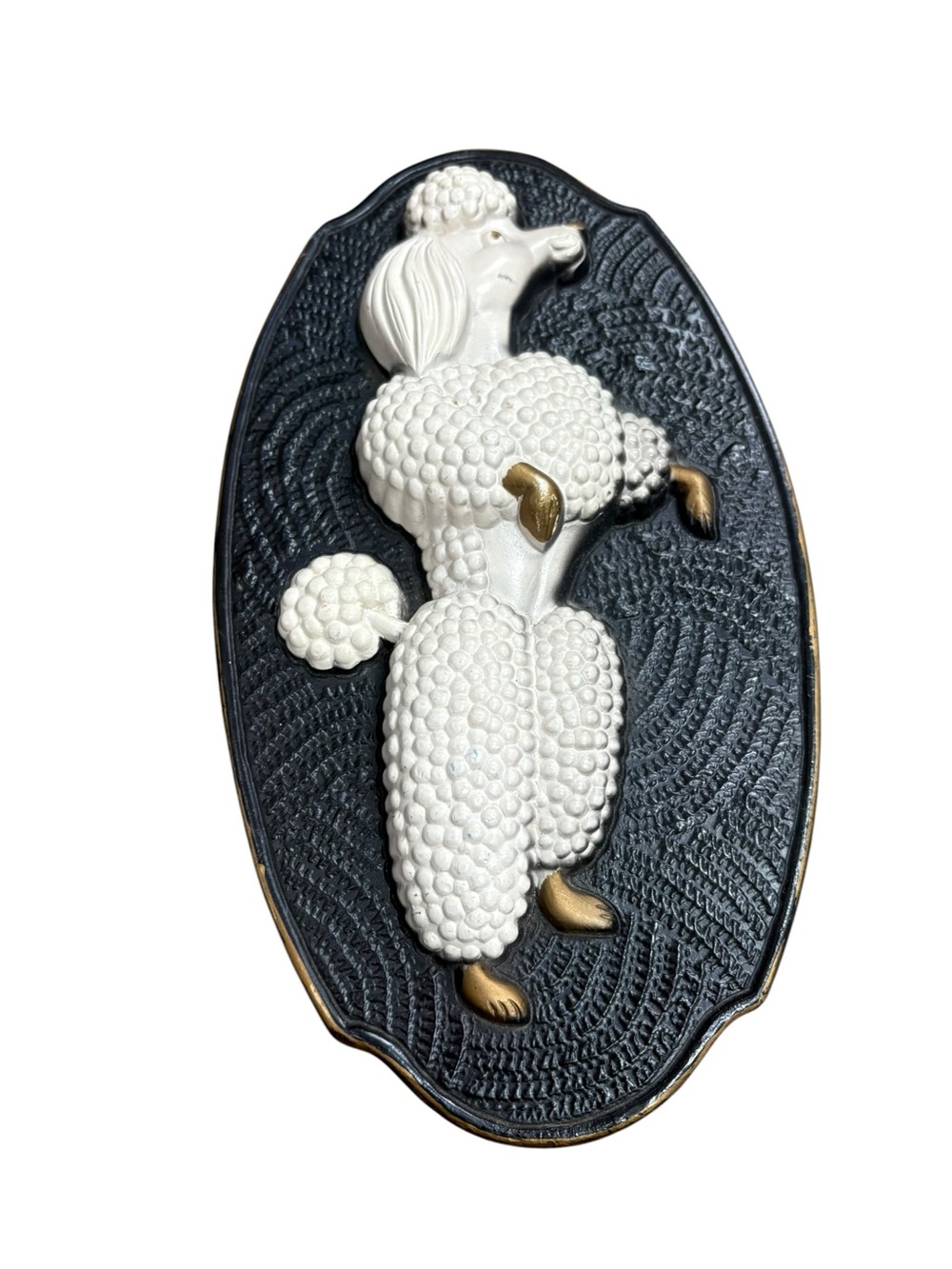 Vintage 60s White Poodle Black Wall Art Plaque Chalkware Dog - Picture 9 of 9